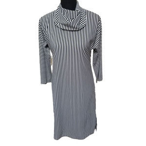 Vintage Accent West Women's Black White Striped Cowl Neck Sheath Dress Medium